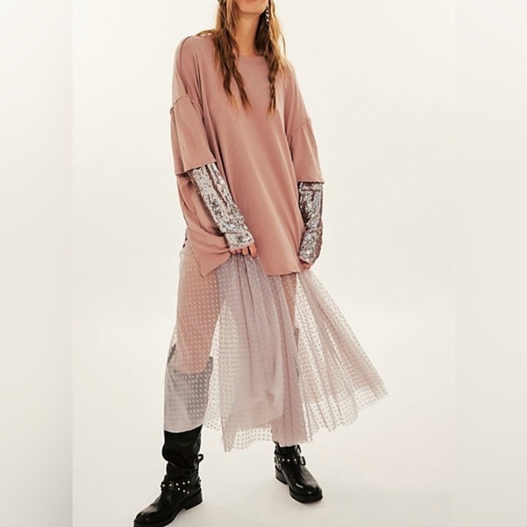 NWOT FREE PEOPLE NELLIE SEQUIN TWOFER TOP MEDIUM - Picture 1 of 2